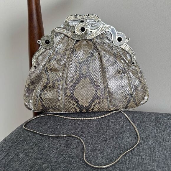 Vintage Finesse La Model Metallic Embellished Python Snakeskin Bag - Picture 3 of 11